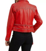 Jessica Studded Biker Red Leather Jacket