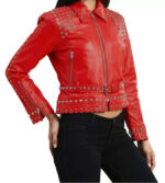 Jessica Studded Biker Red Leather Jacket