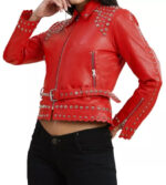 Jessica Studded Biker Red Leather Jacket