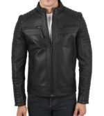 John Black Quilted Cafe Racer Leather Jacket