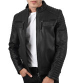 John Black Quilted Cafe Racer Leather Jacket