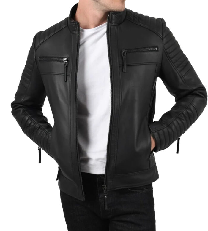 John Black Quilted Cafe Racer Leather Jacket