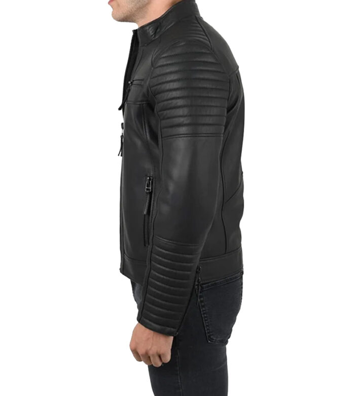 John Black Quilted Cafe Racer Leather Jacket