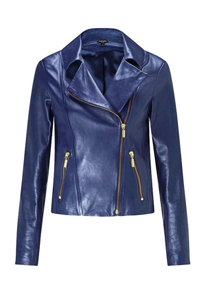 Julia Blue Biker Genuine Leather Jacket