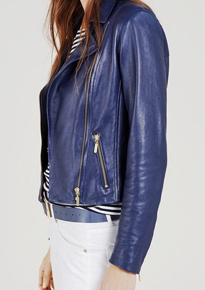 Julia Blue Biker Genuine Leather Jacket