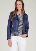 Julia Blue Biker Genuine Leather Jacket