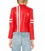 Julie Red Motorcycle Leather Jacket With White Stripes