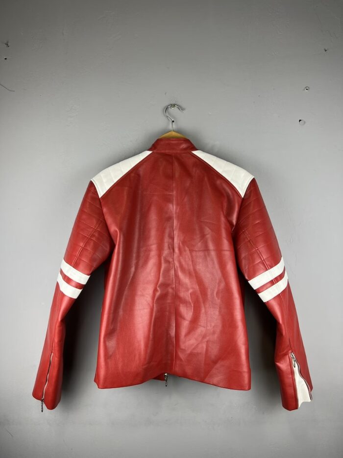 Kellan Red With White Stripes Biker Style Leather Jacket