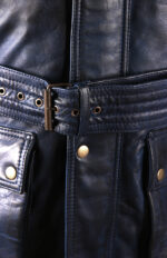 Mathew Blue Bomber Long Leather Jacket