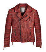 Men Red Biker Leather Motorcycle Jacket