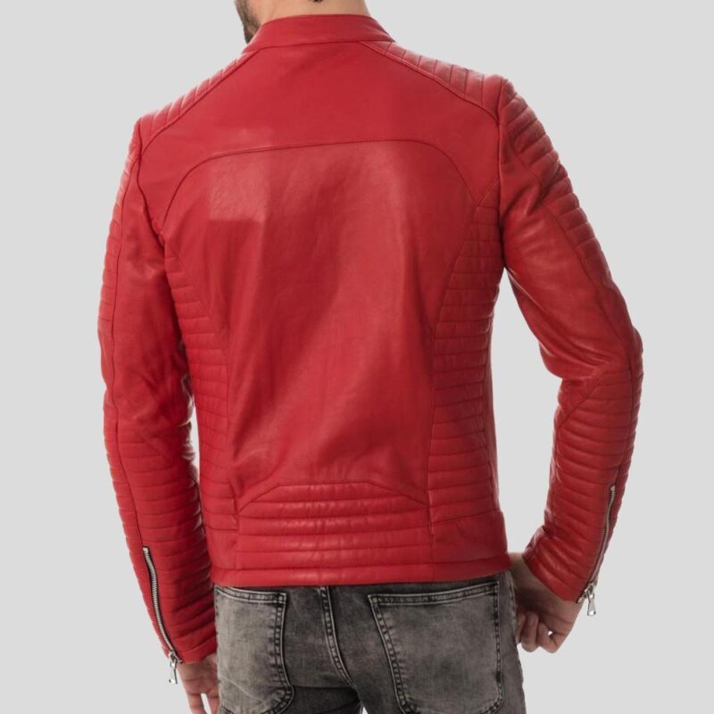 Men Vintage Red Quilted Leather Jacket