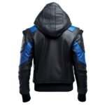 Men's Black And Blue Genuine Hooded Leather Jacket