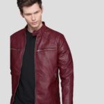 Men's Burgundy Quilted Leather Jacket