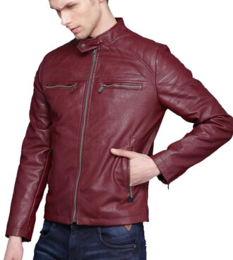 Men's Burgundy Quilted Leather Jacket