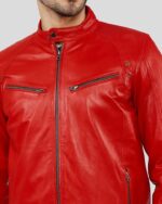 Mens Cafe Racer Red Leather Jacket