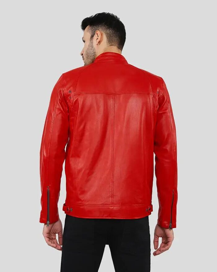 Mens Cafe Racer Red Leather Jacket