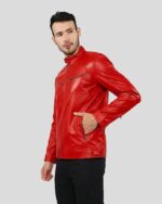 Mens Cafe Racer Red Leather Jacket