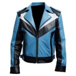 Mens Pastel Blue Biker Style Leather Jacket