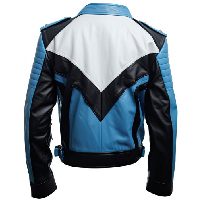 Mens Pastel Blue Biker Style Leather Jacket