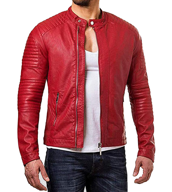 Men's Red Quilted Leather Jacket