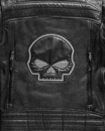 Mens Reflective Skull With Hood Real Leather Jacket