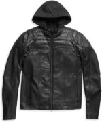 Mens Reflective Skull With Hood Real Leather Jacket