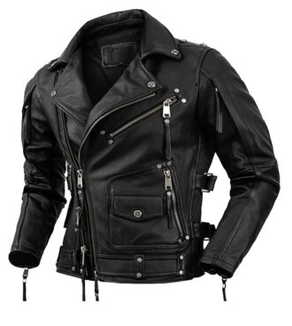 Mens Zipper Biker Leather Jacket