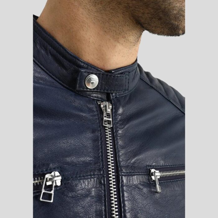 Morgan Blue Biker Leather Jacket