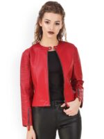 Olivia Biker Colorless Red Quilted Leather Jacket