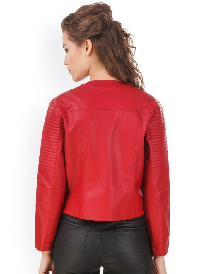 Olivia Biker Colorless Red Quilted Leather Jacket