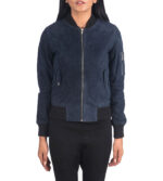 Olivia Blue Suede Bomber Leather Jacket