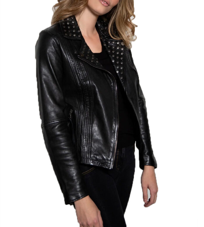 Rave Black Studded Biker Leather Jacket