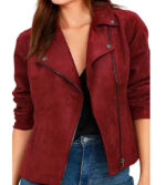 Rihanna Suede Red Biker Leather Jacket