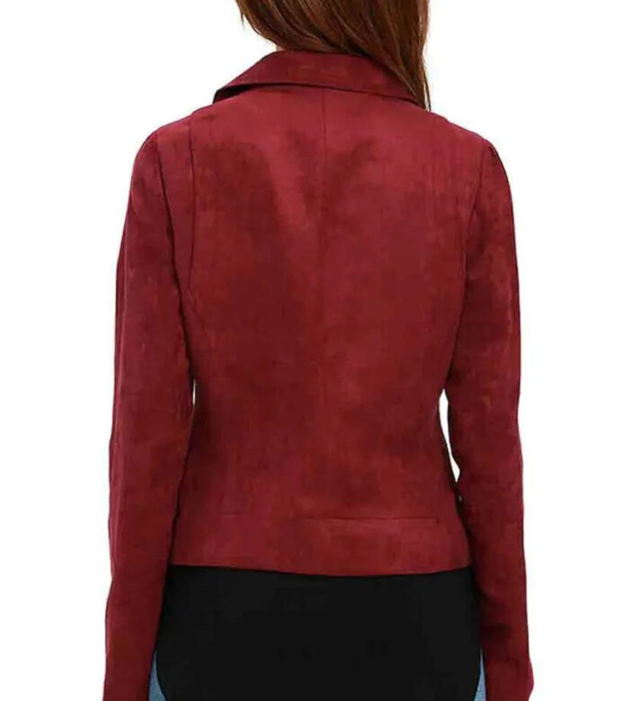 Rihanna Suede Red Biker Leather Jacket