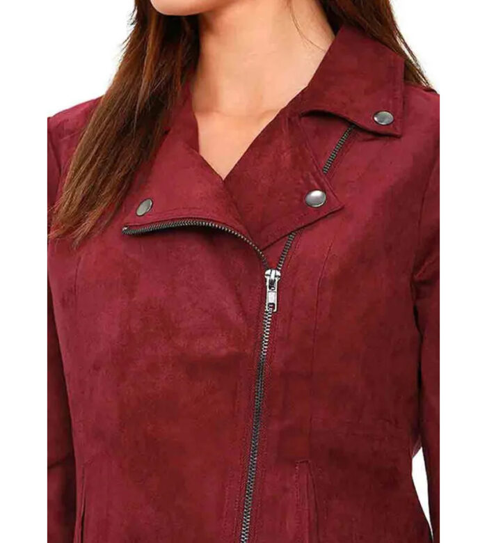 Rihanna Suede Red Biker Leather Jacket