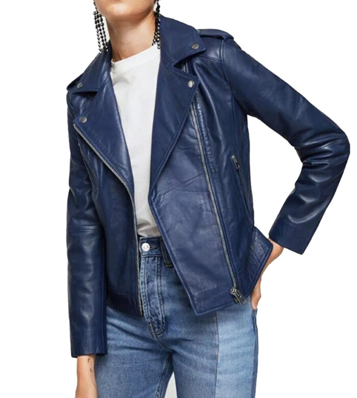 Sandra Blue Biker Leather Jacket