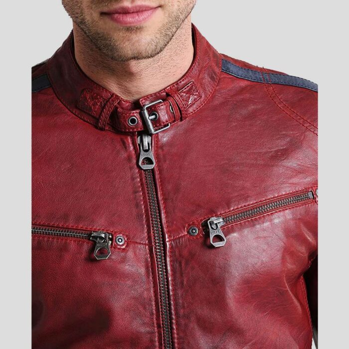 Steven Red Cafe Racer Leather Jacket