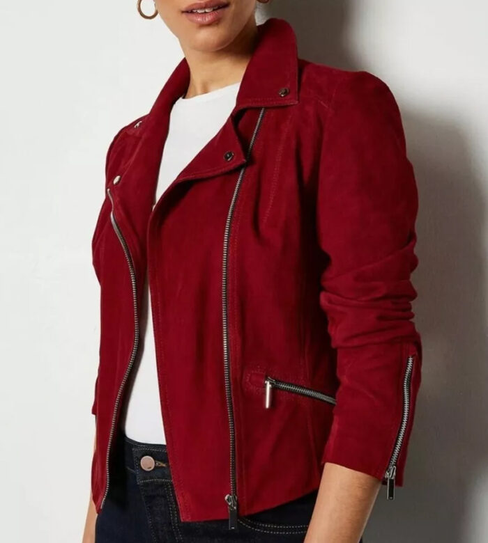 Taylor Suede Biker Red Leather Jacket