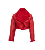 Women Aviator Flight B3 Bomber Fur Shearling Red Leather Jacket