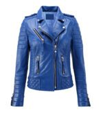 Women Biker Leather Jacket Royal Blue