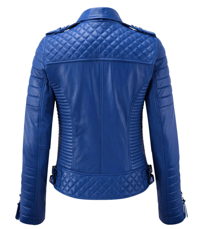 Women Biker Leather Jacket Royal Blue