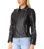 Women Black Studded Leather Jacket