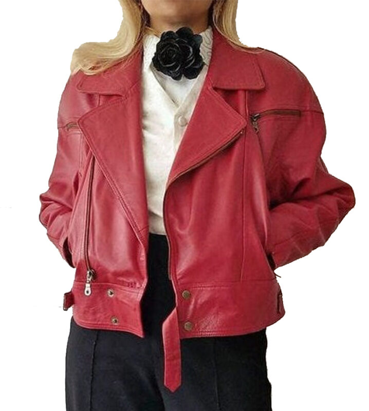 Women Vintage Bomber Red Leather Jacket