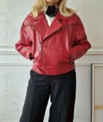 Women Vintage Bomber Red Leather Jacket