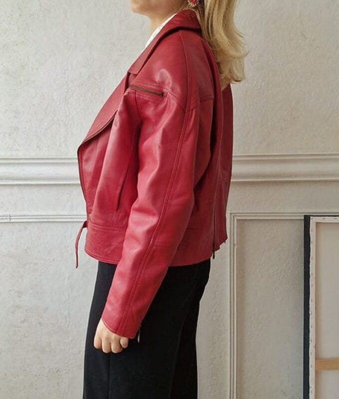 Women Vintage Bomber Red Leather Jacket