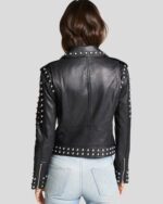 Women's Black Biker Studded Leather Jacket