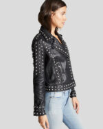 Women's Black Biker Studded Leather Jacket