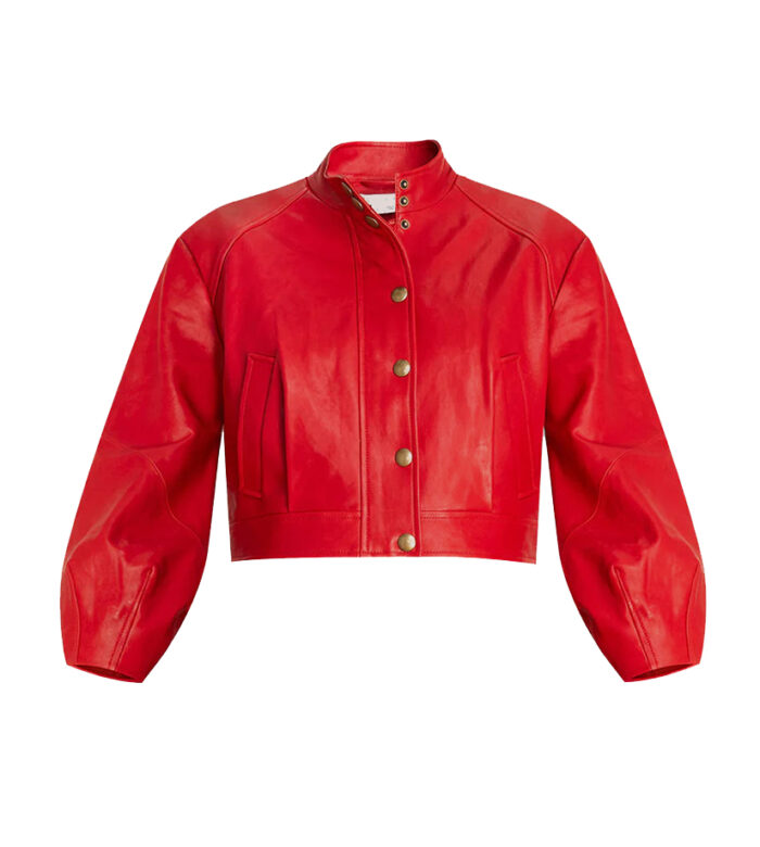 Women's Designer Cropped Red Leather Jacket