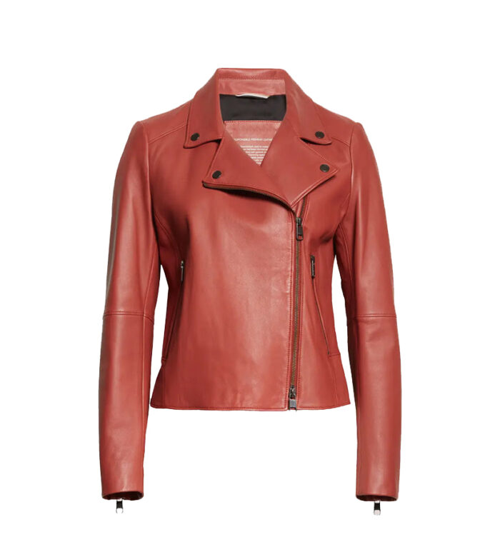 Women's Plain Red Leather Biker Jacket