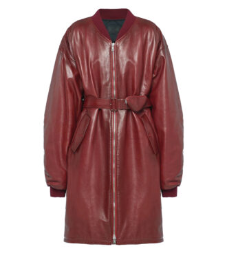 Women's Red Sheepskin Leather Bomber Jacket Coat